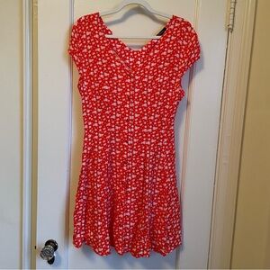 Monteau Summer Flouncy Red White Patterned Dress - size M - NWOT
